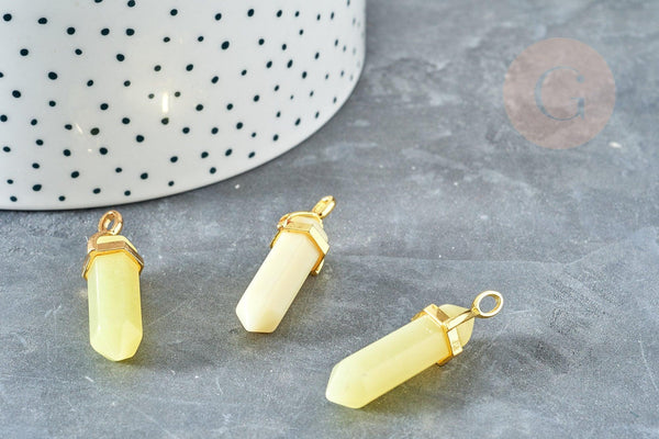 Pendentif pointe péridot laiton doré 40mm, création bijoux, pendentif pierre naturelle, x1 G8397