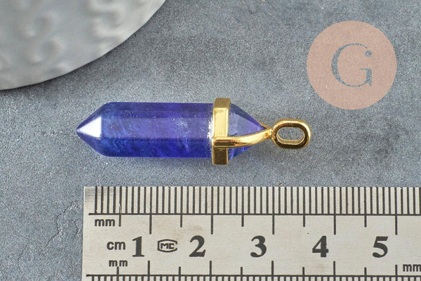 Pendentif pointe pierre watermelon bleue zamac doré 40mm, création bijoux pierre, x1 G5165
