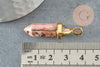Pendentif pointe rhodonite naturelle zamac doré 38mm, création bijou pierre naturelle x1 G2802