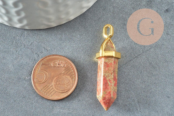 Pendentif pointe unakite vert,pendentif bijou pierre naturelle,pendentif pierre,unakite naturel,37-40mm, x1 G3077