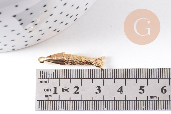 Pendentif poisson articulé laiton doré zircon 29.5mm, x1 (G10303)