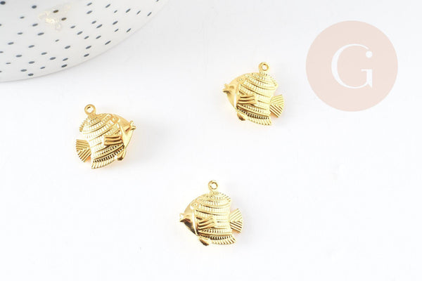 Pendentif poisson laiton doré , pendentif 17mm, x5 (G2806)