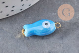 Pendentif poisson porcelaine multicolore Acier 304 inoxydable doré 25mm, x1 (G9816)