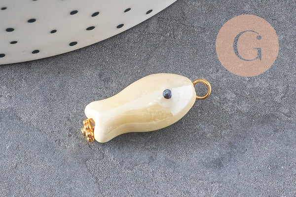 Pendentif poisson porcelaine multicolore Acier 304 inoxydable doré 25mm, x1 (G9816)