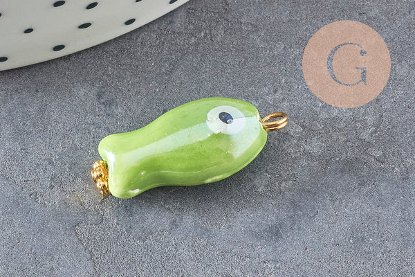 Pendentif poisson porcelaine multicolore Acier 304 inoxydable doré 25mm, x1 (G9816)