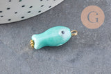 Pendentif poisson porcelaine multicolore Acier 304 inoxydable doré 25mm, x1 (G9816)