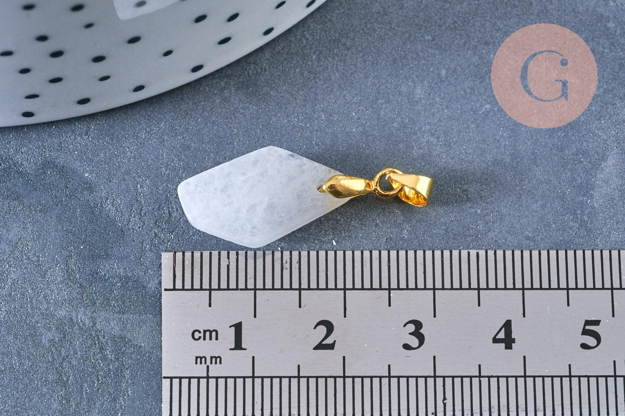 Pendentif polygone facettée jade naturel blanc laiton doré 19,5mm, création bijoux pierre naturelle, x1 G7154