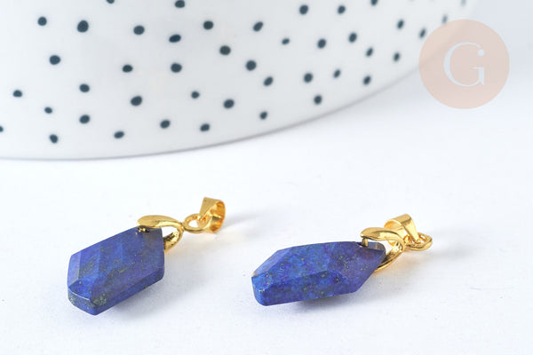 Pendentif polygone lapis lazuli naturel laiton doré 19,5mm, x1 (G7931)