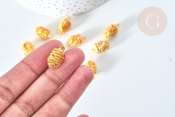 Pendentif pomme de pin zamac doré 19x11mm, fournitures bijoux, breloque zamac doré, bijou zamac, pendentif zamac, x10 G7853