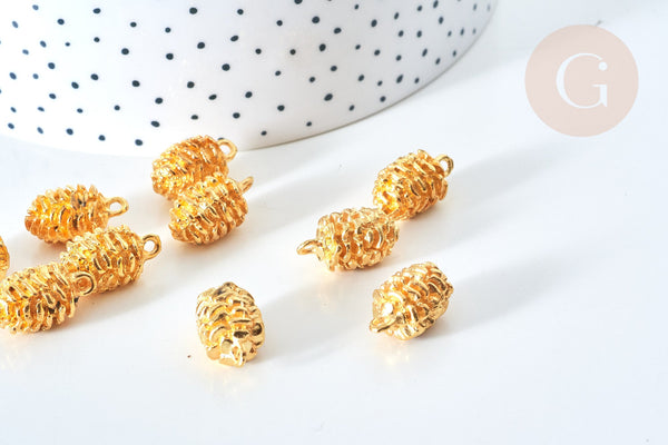 Pendentif pomme de pin zamac doré 19x11mm, fournitures bijoux, breloque zamac doré, bijou zamac, pendentif zamac, x10 G7853