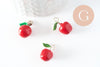 Pendentif pomme émaillé rouge zamac argenté 18.5mm, x1 (G4299)