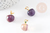 Pendentif pomme fluorite violette naturelle dorée 17.5mm, x1 (G3610)