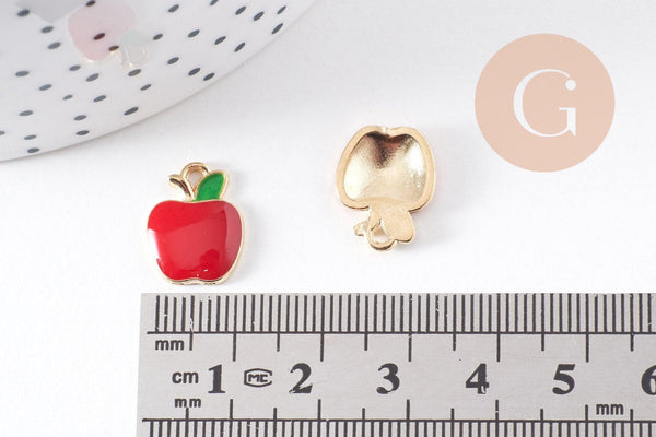 Pendentif pomme rouge zamac doré 15mm, x5 (G5473)