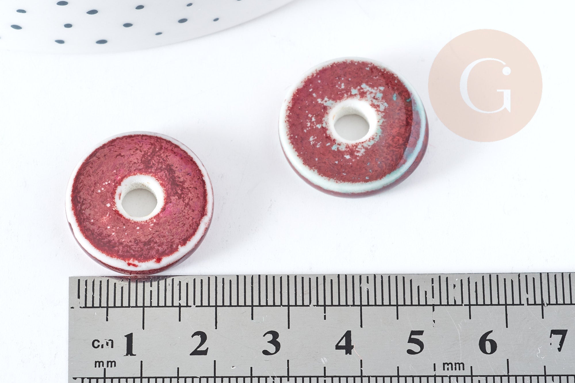 Pendentif porcelaine donut vert marron 21-22mm, perle céramique, x1 (G8482)
