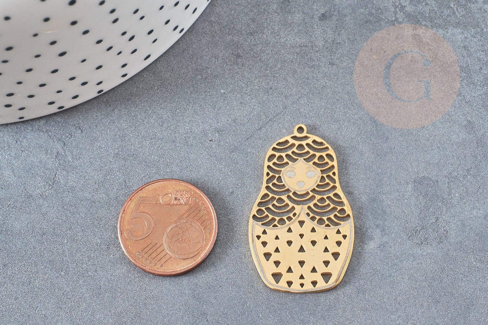 Pendentif poupée russe acier doré 37mm, breloque doré, acier inoxydable doré, pendentif sans nickel, x1 G6126