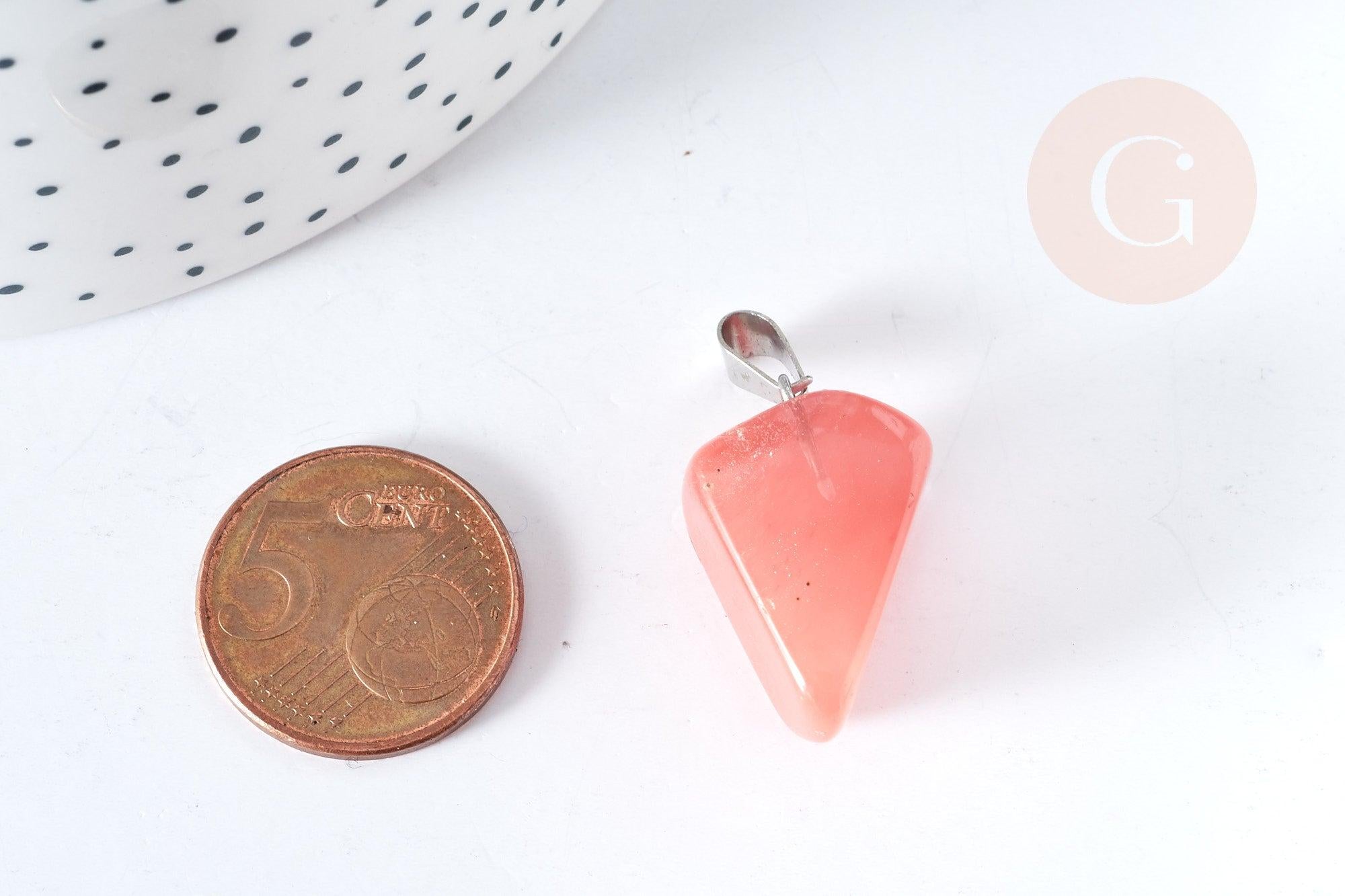 Pendentif quartz cerise roulé acier platine, pendentif pierre acier inoxydable, bijou pendentif pierre naturelle,15-35mm, x1, G5505