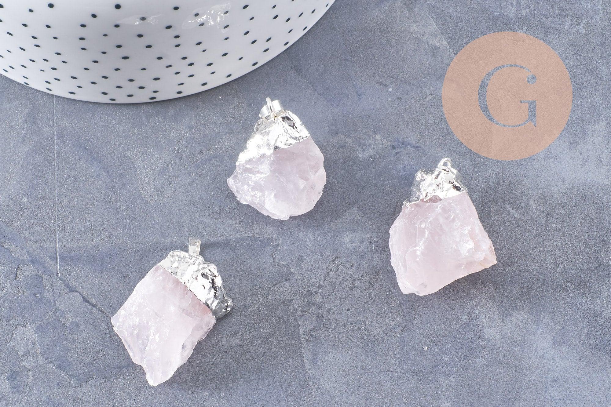 Pendentif quartz rose naturel brut 22-55mm, x1 (G0292)