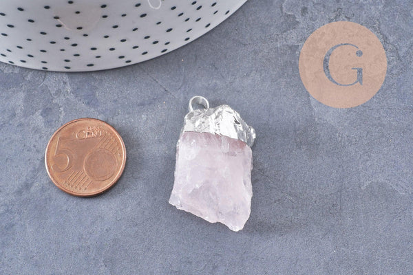 Pendentif quartz rose naturel brut 22-55mm, x1 (G0292)