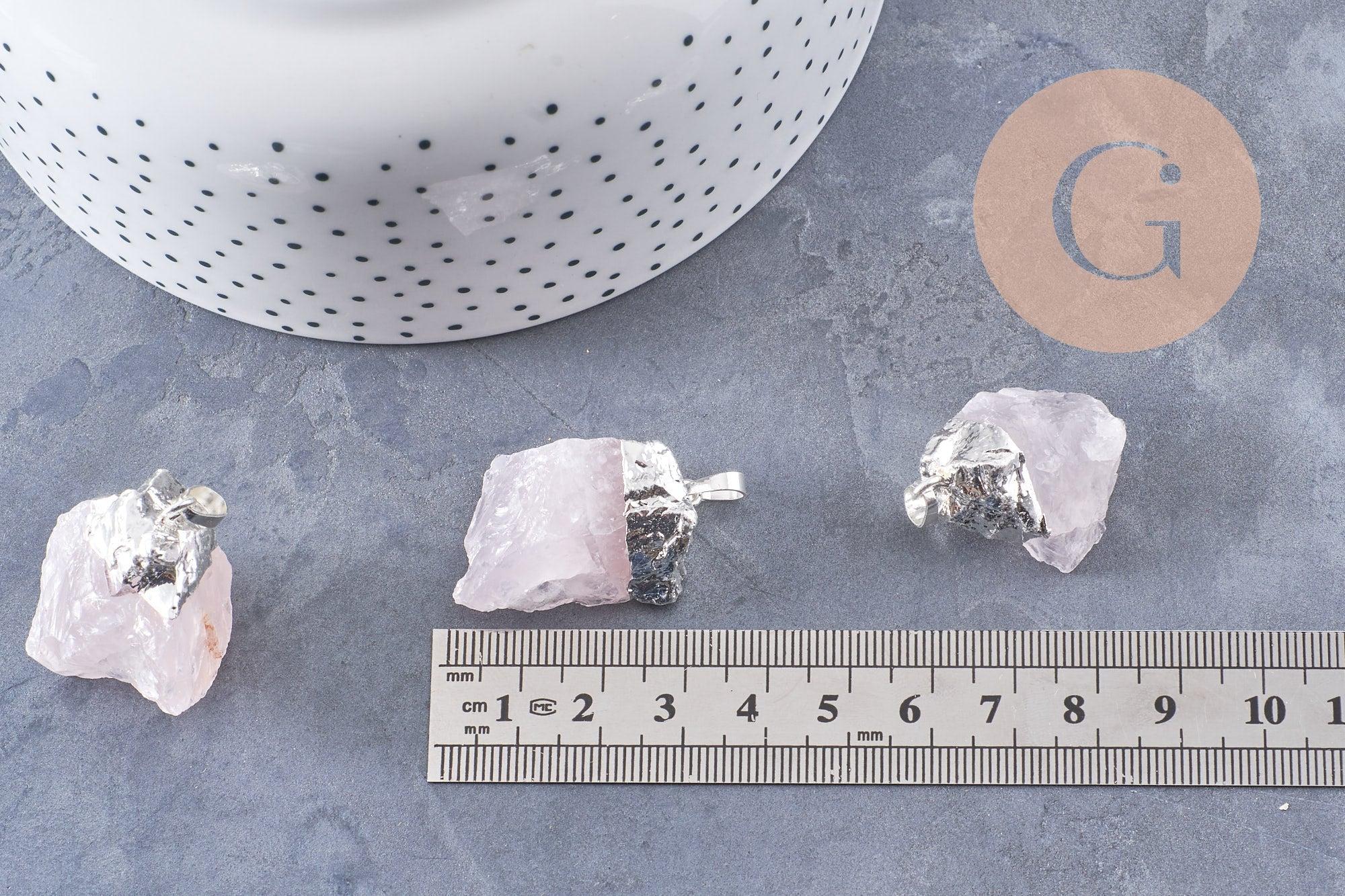 Pendentif quartz rose naturel brut 22-55mm, x1 (G0292)