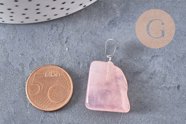 Pendentif quartz rose roulé acier platine, pendentif pierre acier inoxydable, bijou pendentif pierre naturelle,15-35mm, x1, G3942