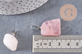 Pendentif quartz rose roulé acier platine, pendentif pierre acier inoxydable, bijou pendentif pierre naturelle,15-35mm, x1, G3942