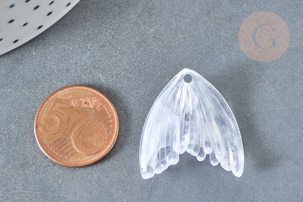 Pendentif queue de poisson acrylique blanc transparent 27mm, x2 (G7281)