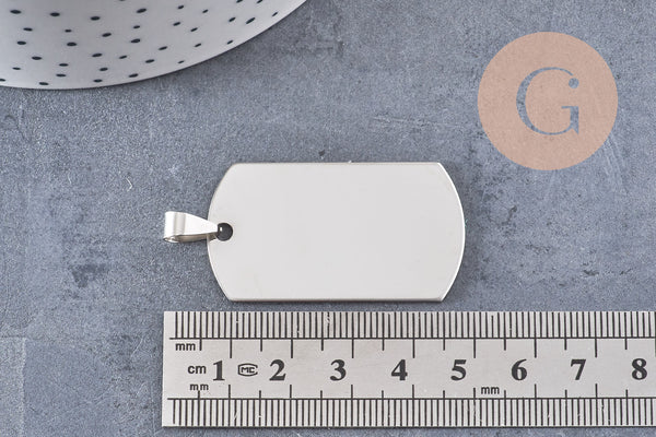 Pendentif rectangle acier inoxydable 304 argenté à graver 34.5mm, x1 (G8017)