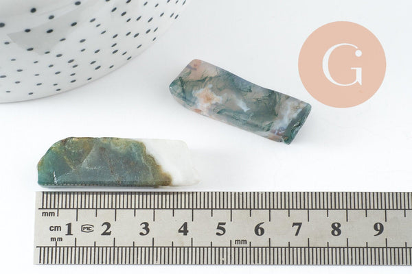 Pendentif rectangle agate mousse, perle pierre,pierre naturelle, agate naturelle, pierre rectangle, x5 G2473