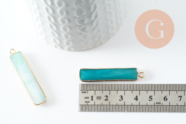 Pendentif rectangle amazonite naturelle laiton doré 46.5mm, x1 (G0299)