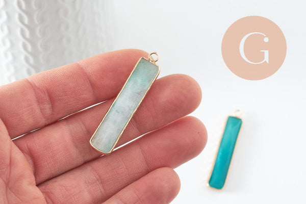 Pendentif rectangle amazonite naturelle laiton doré 46.5mm, x1 (G0299)