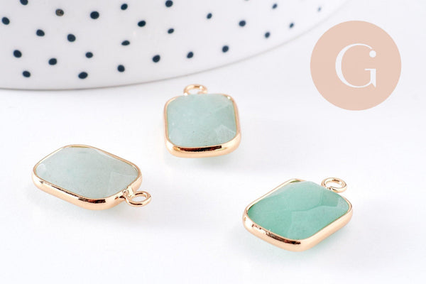 Pendentif rectangle aventurine verte naturelle laiton doré 22mm, x1 (G5627)