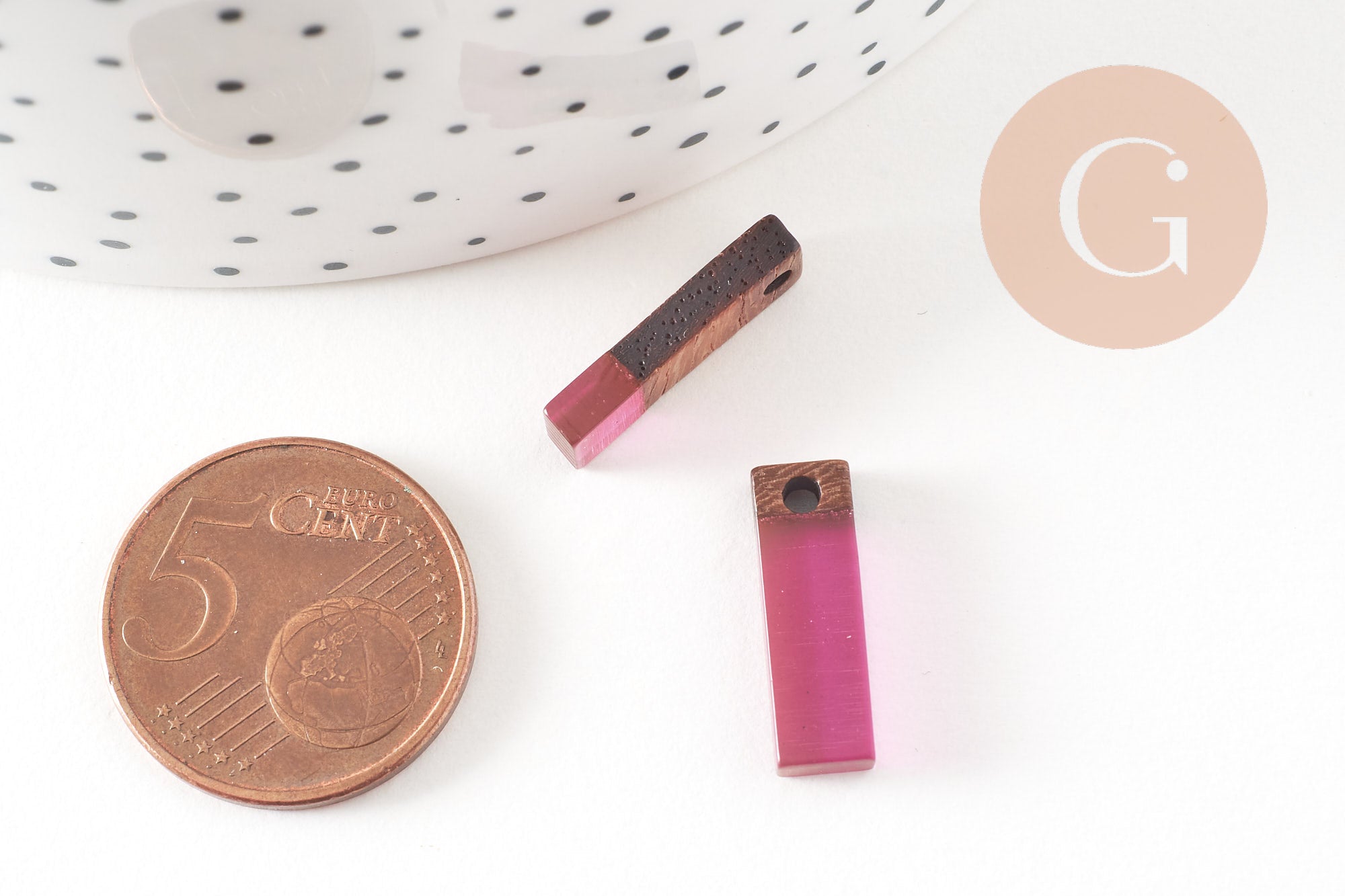 Pendentif rectangle bois résine violet prune 17mm,x5 (G3519)