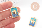 Pendentif rectangle coeur émaillé bleu acier 304 inoxydable doré IP 28mm, x1 (G10801)