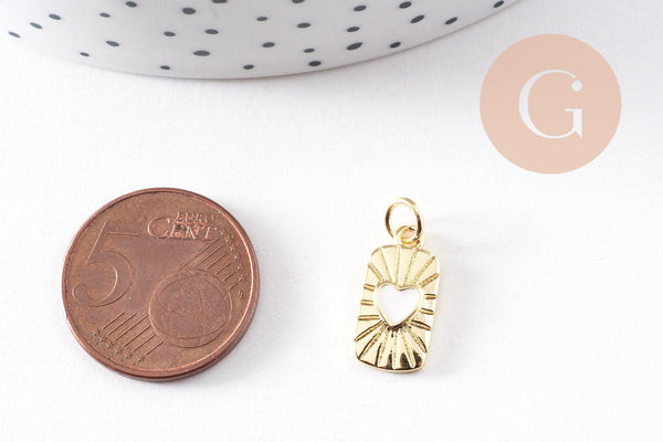 Pendentif rectangle coeur nacre naturelle laiton doré 16.5mm, x1 (G10255)