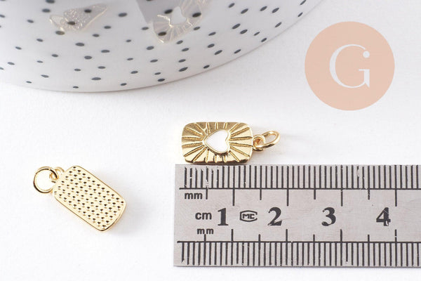 Pendentif rectangle coeur nacre naturelle laiton doré 16.5mm, x1 (G10255)