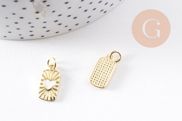 Pendentif rectangle coeur nacre naturelle laiton doré 16.5mm, x1 (G10255)