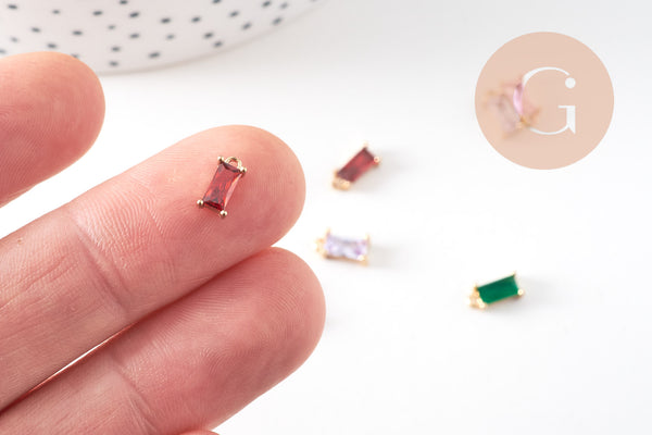 Pendentif rectangle doré 24 carats zircon multicolore,pendentif cristal, pendentif doré cristal, création bijoux,4x9mm, x10 (G3232)