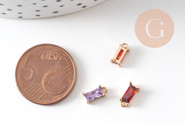 Pendentif rectangle doré 24 carats zircon multicolore,pendentif cristal, pendentif doré cristal, création bijoux,4x9mm, x10 (G3232)