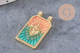 Pendentif rectangle émaillé coeur sacré laiton 18K 26.5mm, x1 (G10944)