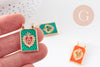 Pendentif rectangle émaillé coeur sacré laiton doré 29mm, x1 (G10942)