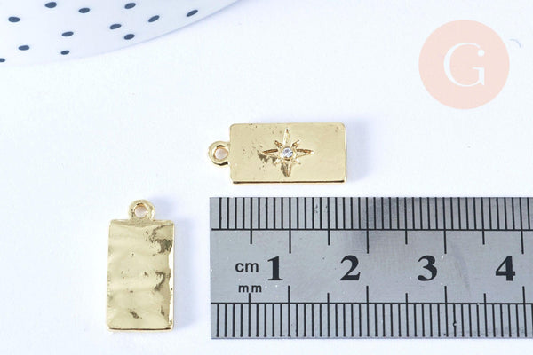 Pendentif rectangle étoile cristal blanc laiton doré 18,5mm création bijoux astro, x1 G7115