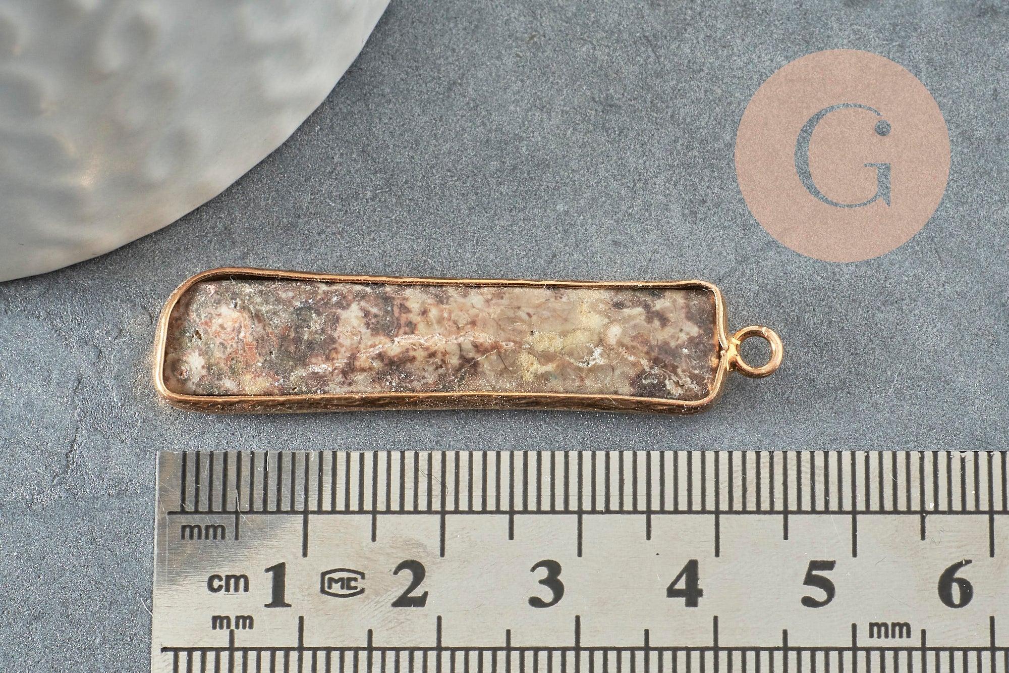 Pendentif rectangle jaspe océan naturel laiton doré 46.5mm,p création bijoux pierre naturelle x1 G1406