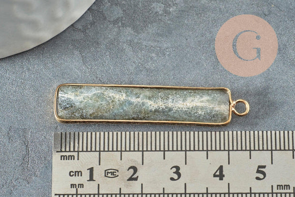 Pendentif rectangle labradorite naturelle laiton doré 46.5mm, x1 (G3131)