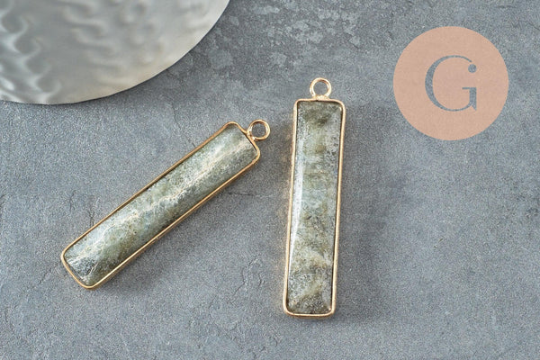 Pendentif rectangle labradorite naturelle laiton doré 46.5mm, x1 (G3131)