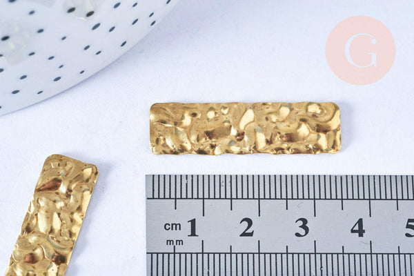 Pendentif rectangle martelé laiton brut non percé 35x10mm , x1 (G6540)