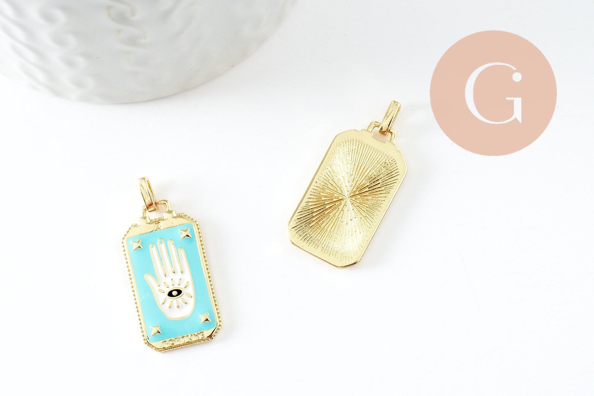 Pendentif rectangle mystique laiton doré 18k 26mm, x1 (G10048)