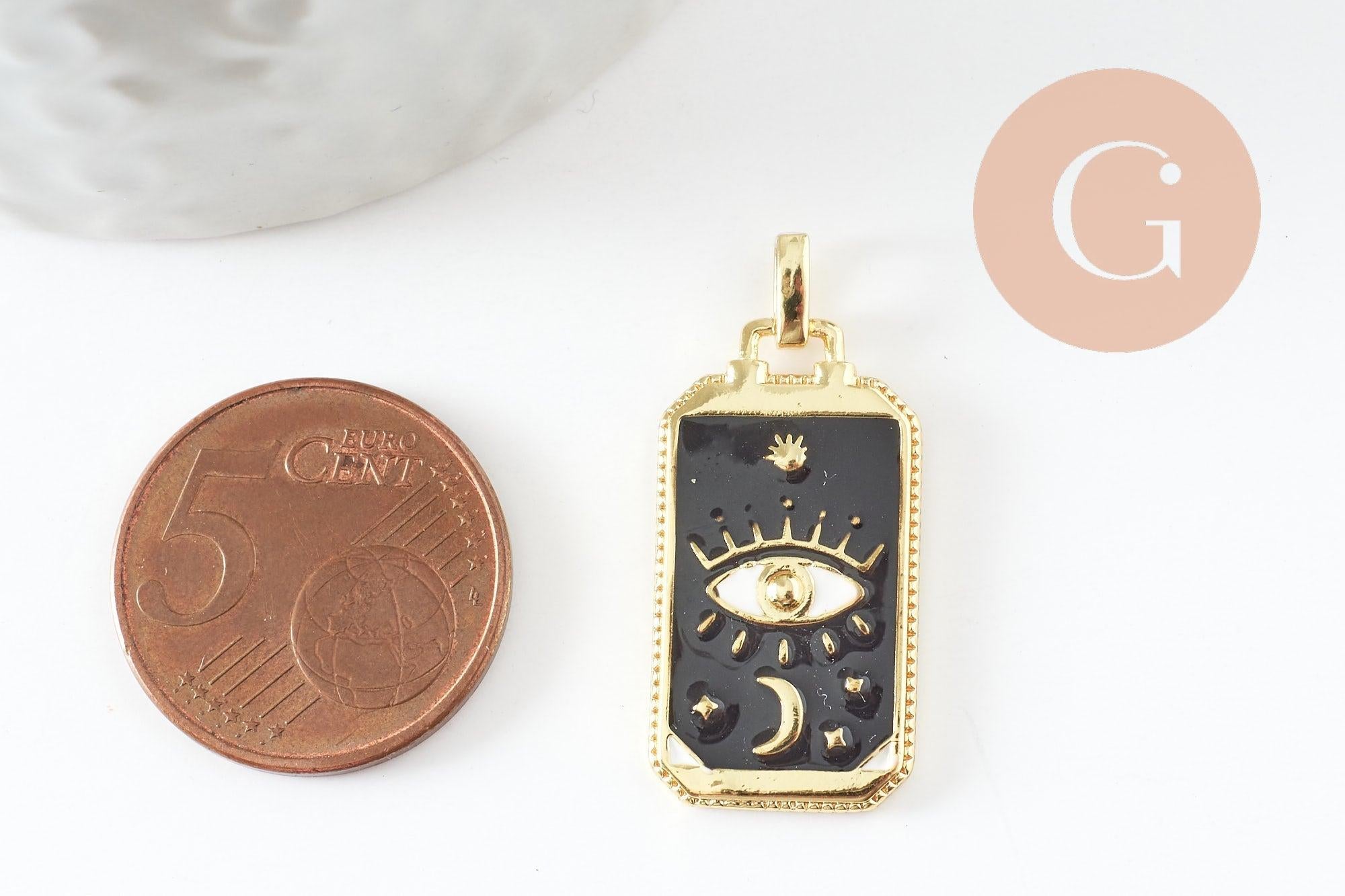 Pendentif rectangle mystique laiton doré 18k 26mm, x1 (G10048)