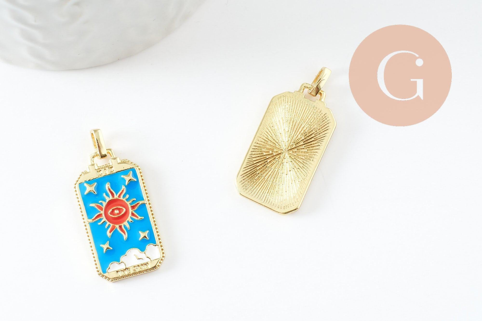 Pendentif rectangle mystique laiton doré 18k 26mm, x1 (G10048)