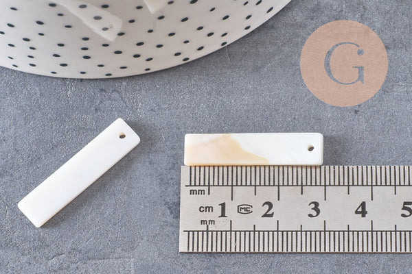 Pendentif rectangle nacre blanche naturelle 30mm, perle rectangulaire coquillage blanc, x5 G1080