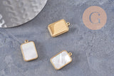 Pendentif rectangle nacre naturelle acier 304 inoxydable doré 14K 18.5mm, x1 (G9935)
